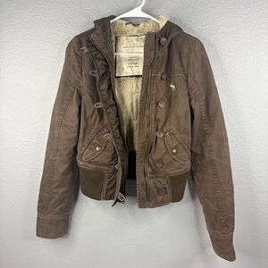 Abercrombie Faux Fur Lined Cropped Brown Bomber Jacket Y2K Vintage 2000s